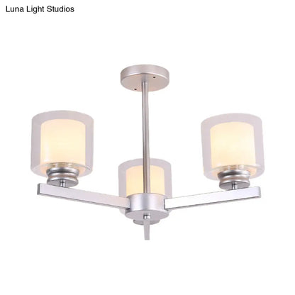 Lámpara de araña cilíndrica moderna: negra/dorada/plateada, 3/6/8 luces, lámpara colgante de cristal transparente para dormitorio