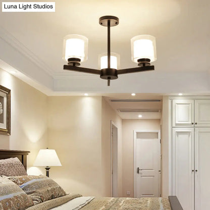 Lámpara de araña cilíndrica moderna: negra/dorada/plateada, 3/6/8 luces, lámpara colgante de cristal transparente para dormitorio