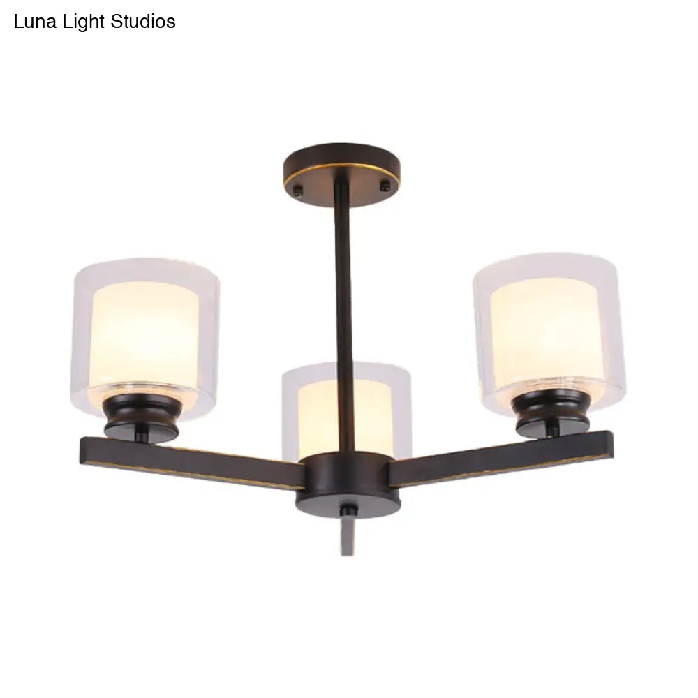 Lámpara de araña cilíndrica moderna: negra/dorada/plateada, 3/6/8 luces, lámpara colgante de cristal transparente para dormitorio