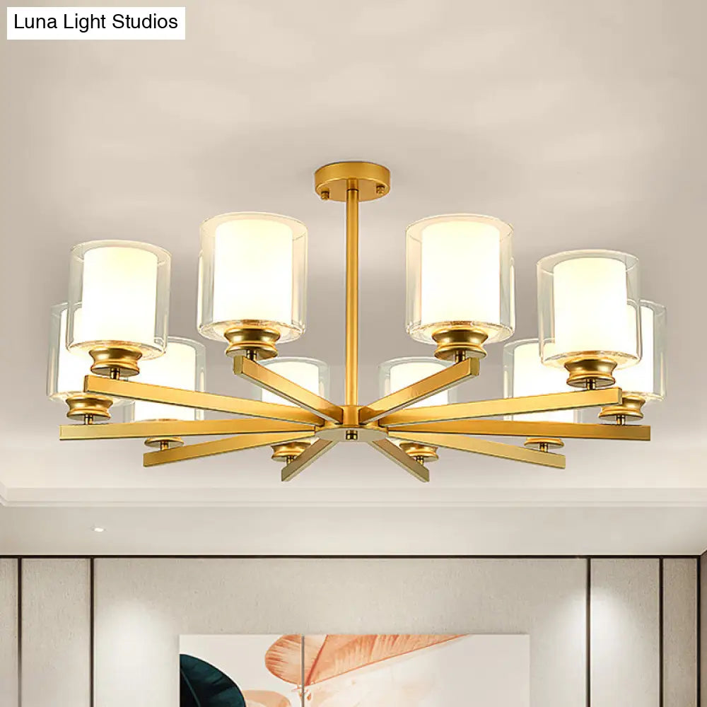 Lámpara de araña cilíndrica moderna: negra/dorada/plateada, 3/6/8 luces, lámpara colgante de cristal transparente para dormitorio