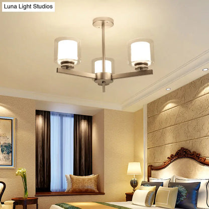 Lámpara de araña cilíndrica moderna: negra/dorada/plateada, 3/6/8 luces, lámpara colgante de cristal transparente para dormitorio