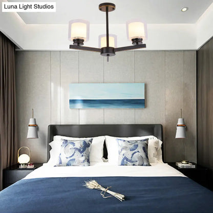 Lámpara de araña cilíndrica moderna: negra/dorada/plateada, 3/6/8 luces, lámpara colgante de cristal transparente para dormitorio