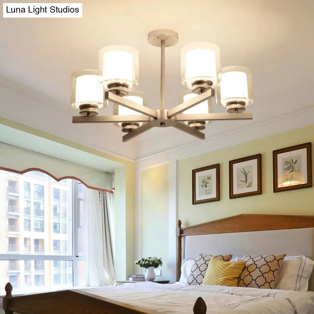 Lámpara de araña cilíndrica moderna: negra/dorada/plateada, 3/6/8 luces, lámpara colgante de cristal transparente para dormitorio