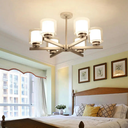 Lámpara de araña cilíndrica moderna: negra/dorada/plateada, 3/6/8 luces, lámpara colgante de cristal transparente para dormitorio