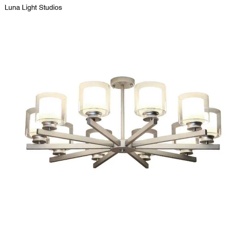 Lámpara de araña cilíndrica moderna: negra/dorada/plateada, 3/6/8 luces, lámpara colgante de cristal transparente para dormitorio