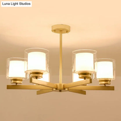 Lámpara de araña cilíndrica moderna: negra/dorada/plateada, 3/6/8 luces, lámpara colgante de cristal transparente para dormitorio