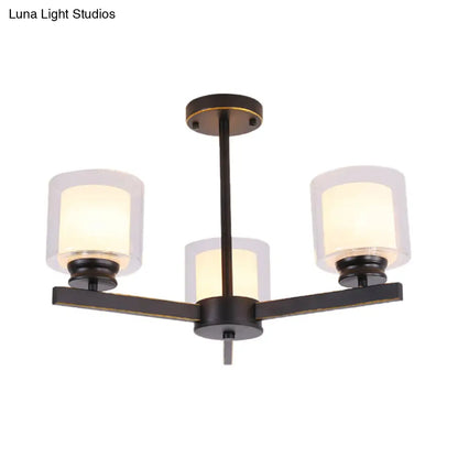 Lámpara de araña cilíndrica moderna: negra/dorada/plateada, 3/6/8 luces, lámpara colgante de cristal transparente para dormitorio