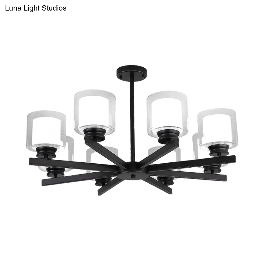 Lámpara de araña cilíndrica moderna: negra/dorada/plateada, 3/6/8 luces, lámpara colgante de cristal transparente para dormitorio