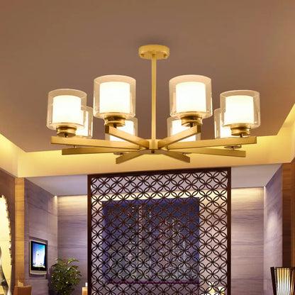 Lámpara de araña cilíndrica moderna: negra/dorada/plateada, 3/6/8 luces, lámpara colgante de cristal transparente para dormitorio