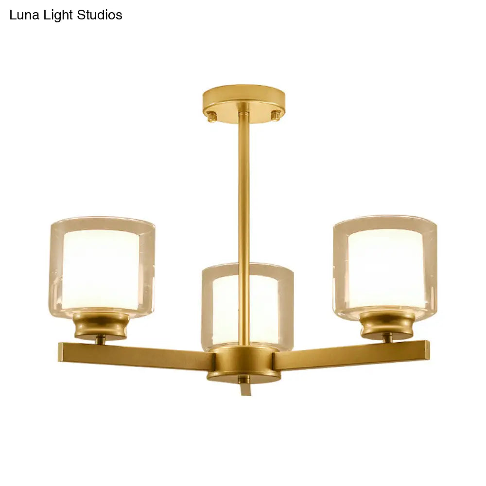 Lámpara de araña cilíndrica moderna: negra/dorada/plateada, 3/6/8 luces, lámpara colgante de cristal transparente para dormitorio