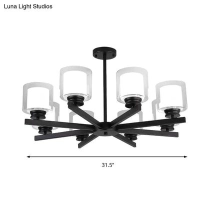 Lámpara de araña cilíndrica moderna: negra/dorada/plateada, 3/6/8 luces, lámpara colgante de cristal transparente para dormitorio