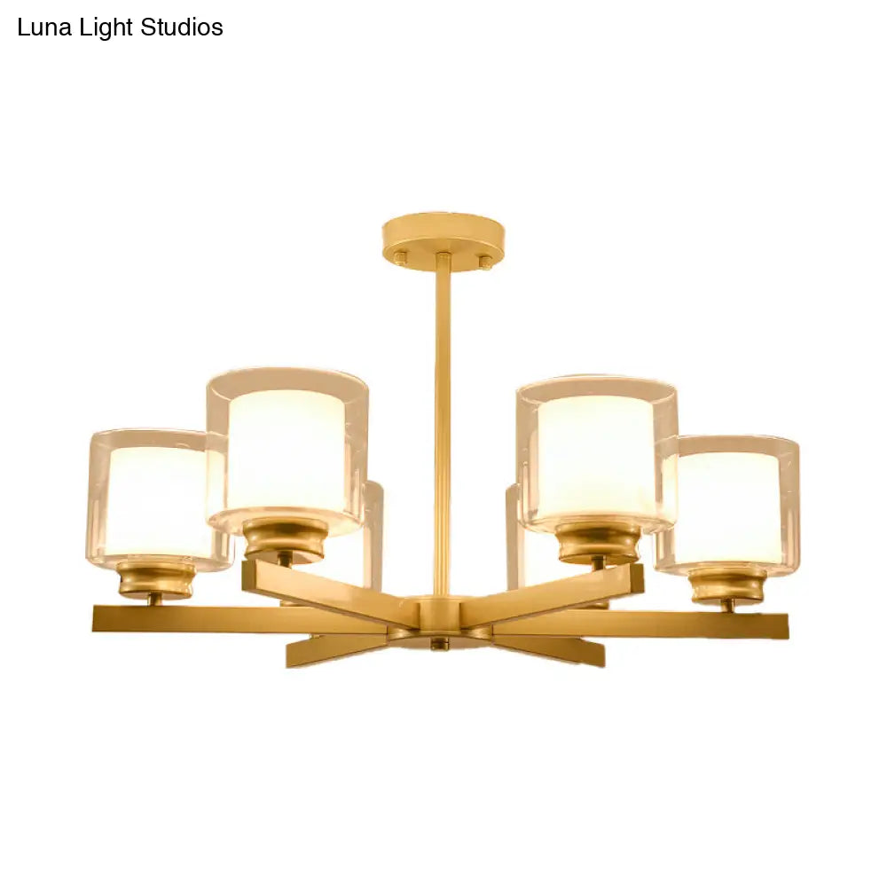 Lámpara de araña cilíndrica moderna: negra/dorada/plateada, 3/6/8 luces, lámpara colgante de cristal transparente para dormitorio