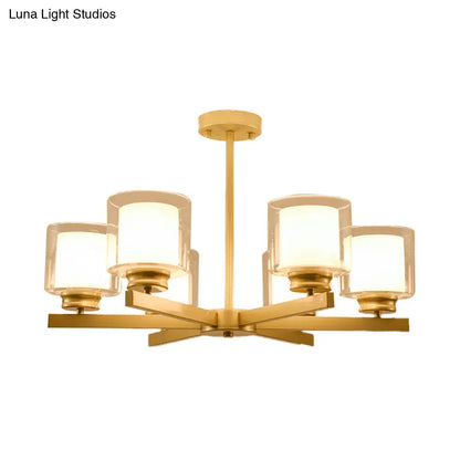 Lámpara de araña cilíndrica moderna: negra/dorada/plateada, 3/6/8 luces, lámpara colgante de cristal transparente para dormitorio