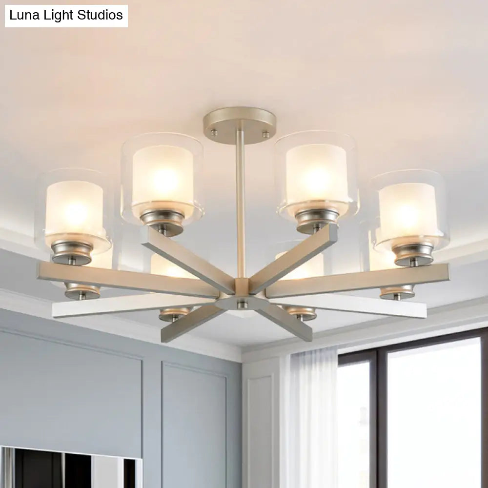 Lámpara de araña cilíndrica moderna: negra/dorada/plateada, 3/6/8 luces, lámpara colgante de cristal transparente para dormitorio