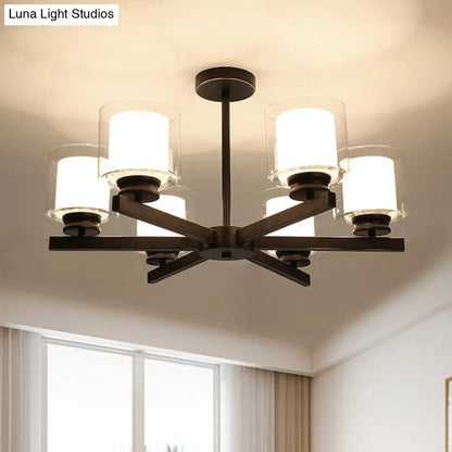 Lámpara de araña cilíndrica moderna: negra/dorada/plateada, 3/6/8 luces, lámpara colgante de cristal transparente para dormitorio