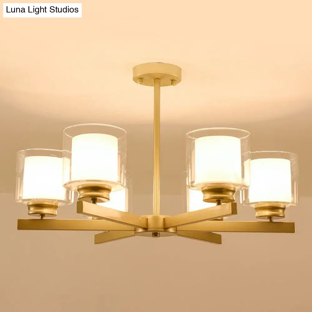 Lámpara de araña cilíndrica moderna: negra/dorada/plateada, 3/6/8 luces, lámpara colgante de cristal transparente para dormitorio