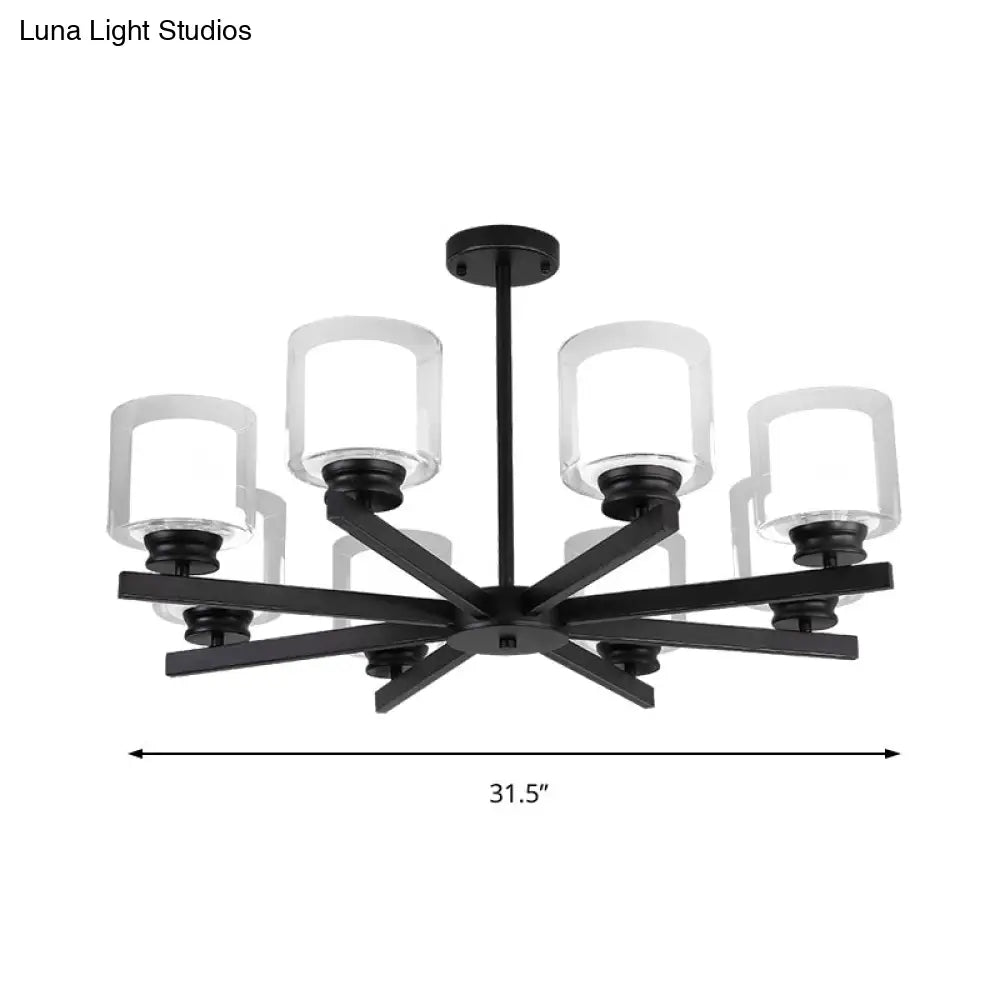 Lámpara de araña cilíndrica moderna: negra/dorada/plateada, 3/6/8 luces, lámpara colgante de cristal transparente para dormitorio