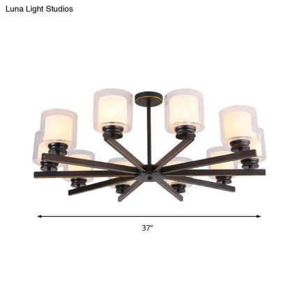 Lámpara de araña cilíndrica moderna: negra/dorada/plateada, 3/6/8 luces, lámpara colgante de cristal transparente para dormitorio