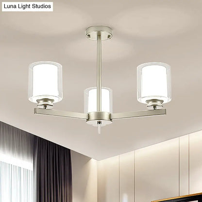 Lámpara de araña cilíndrica moderna: negra/dorada/plateada, 3/6/8 luces, lámpara colgante de cristal transparente para dormitorio