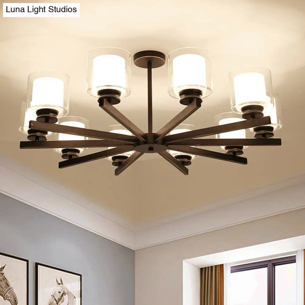 Lámpara de araña cilíndrica moderna: negra/dorada/plateada, 3/6/8 luces, lámpara colgante de cristal transparente para dormitorio