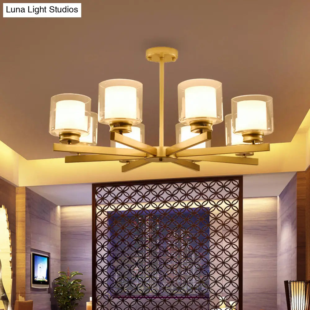 Lámpara de araña cilíndrica moderna: negra/dorada/plateada, 3/6/8 luces, lámpara colgante de cristal transparente para dormitorio