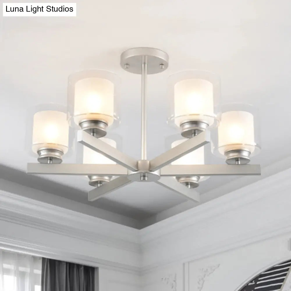 Lámpara de araña cilíndrica moderna: negra/dorada/plateada, 3/6/8 luces, lámpara colgante de cristal transparente para dormitorio