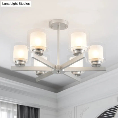 Lámpara de araña cilíndrica moderna: negra/dorada/plateada, 3/6/8 luces, lámpara colgante de cristal transparente para dormitorio