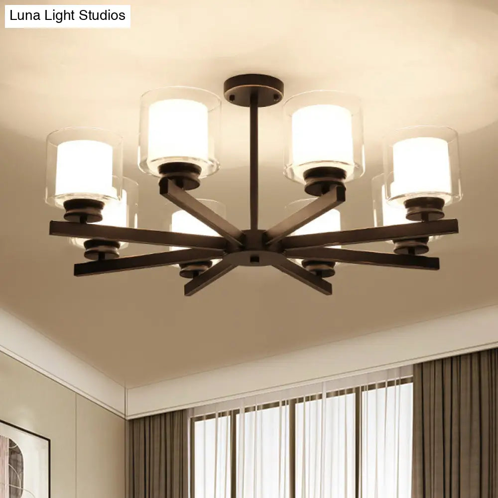 Lámpara de araña cilíndrica moderna: negra/dorada/plateada, 3/6/8 luces, lámpara colgante de cristal transparente para dormitorio