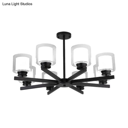 Lámpara de araña cilíndrica moderna: negra/dorada/plateada, 3/6/8 luces, lámpara colgante de cristal transparente para dormitorio