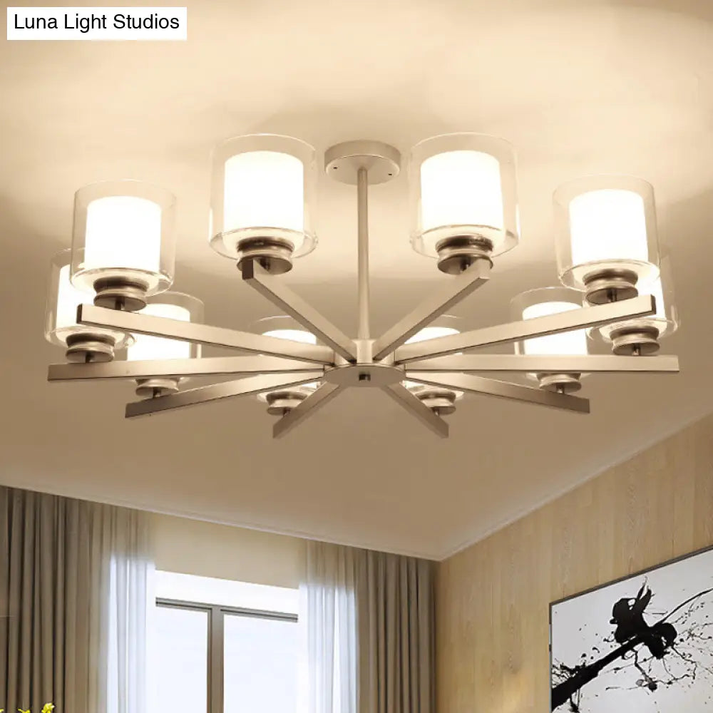 Lámpara de araña cilíndrica moderna: negra/dorada/plateada, 3/6/8 luces, lámpara colgante de cristal transparente para dormitorio