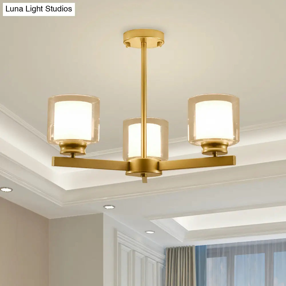 Lámpara de araña cilíndrica moderna: negra/dorada/plateada, 3/6/8 luces, lámpara colgante de cristal transparente para dormitorio