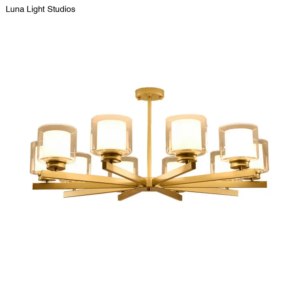 Lámpara de araña cilíndrica moderna: negra/dorada/plateada, 3/6/8 luces, lámpara colgante de cristal transparente para dormitorio