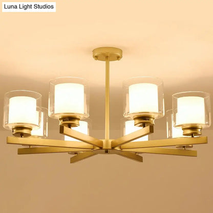 Lámpara de araña cilíndrica moderna: negra/dorada/plateada, 3/6/8 luces, lámpara colgante de cristal transparente para dormitorio