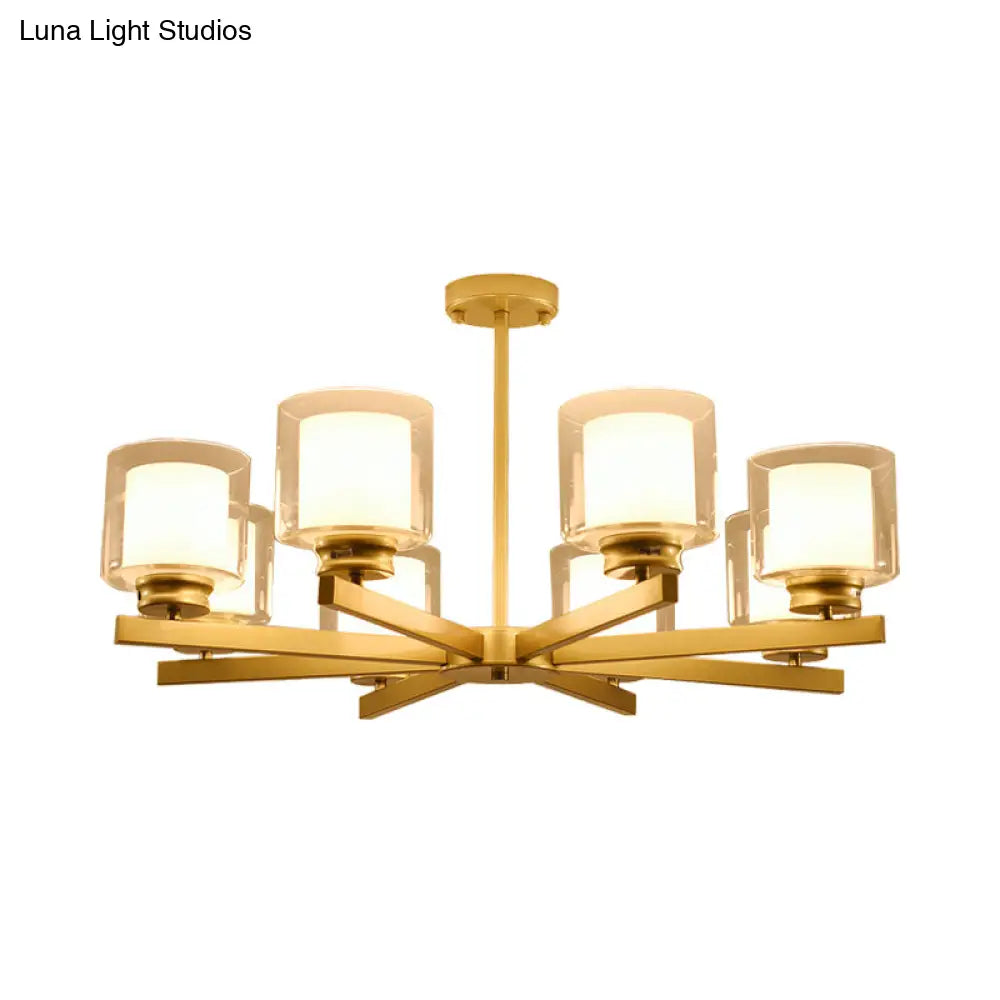 Lámpara de araña cilíndrica moderna: negra/dorada/plateada, 3/6/8 luces, lámpara colgante de cristal transparente para dormitorio