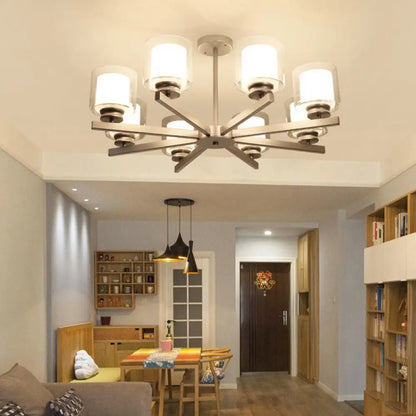 Lámpara de araña cilíndrica moderna: negra/dorada/plateada, 3/6/8 luces, lámpara colgante de cristal transparente para dormitorio