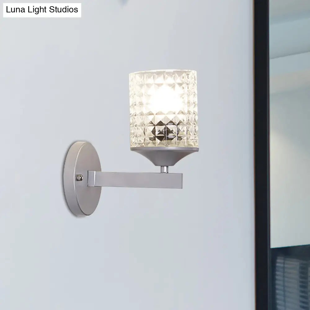 Aplique de pared DecorBites™ moderno cilíndrico de cristal texturizado transparente, una bombilla, para dormitorio, negro/plata