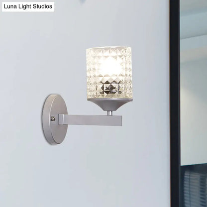 Aplique de pared DecorBites™ moderno cilíndrico de cristal texturizado transparente, una bombilla, para dormitorio, negro/plata