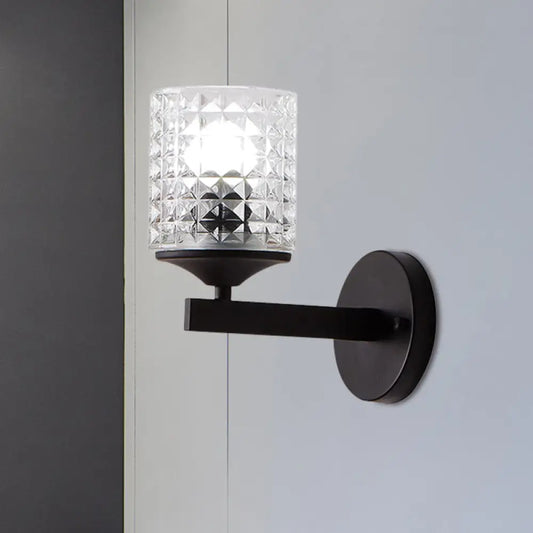 DecorBites™ DecorBites™ Modern Cylinder Clear Textured Glass Wall Sconce Light, Single Bulb, Bedroom, Black/Silver