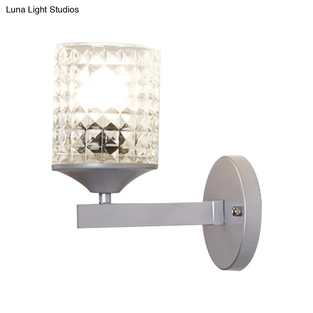 Aplique de pared DecorBites™ moderno cilíndrico de cristal texturizado transparente, una bombilla, para dormitorio, negro/plata