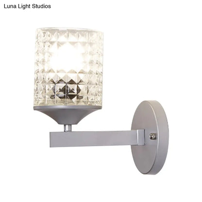 Aplique de pared DecorBites™ moderno cilíndrico de cristal texturizado transparente, una bombilla, para dormitorio, negro/plata