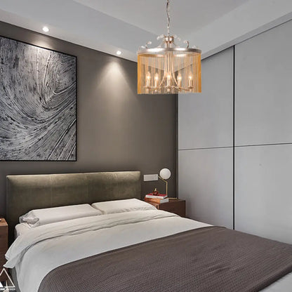 Lámpara de techo moderna de cristal cilíndrico con colgante dorado, 3/5/6 luces, 38/50/62 cm de ancho