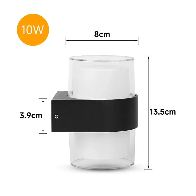 Modern cylindrical black led wall light with clear glass and rectangular mounting bracket for decorbites led wall use
