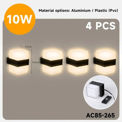 Set of four modern black and white hexagonal led wall lights with aluminum pvc construction for decorbites led wall light decor