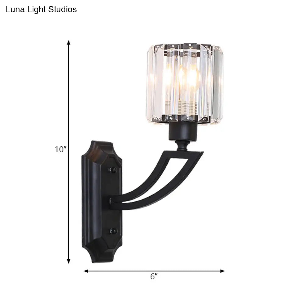 DecorBites™ DecorBites™ Modern Cylindrical Clear Crystal Wall Sconce with Curved Arm and Black/Gold Finish