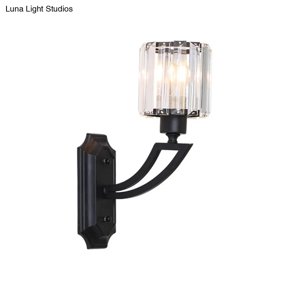DecorBites™ DecorBites™ Modern Cylindrical Clear Crystal Wall Sconce with Curved Arm and Black/Gold Finish