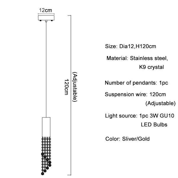 Modern cylindrical crystal staircase chandelier with silver and gold pendant design, stainless steel frame, and k9 crystal beads decorbites crystal staircase
