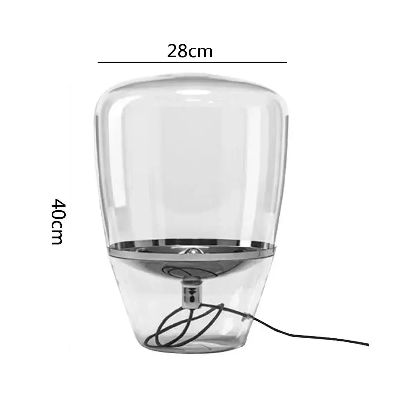 Modern cylindrical decorbites glass table lamp with clear glass shade and metallic base for bedroom led lighting