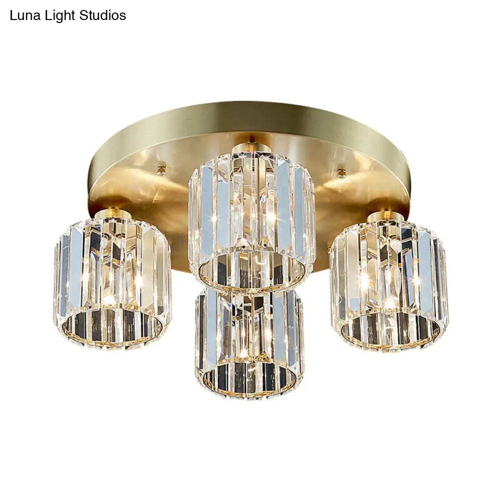 DecorBites™ DecorBites™ Modern Cylindrical Semi Flush Crystal Chandelier - Gold