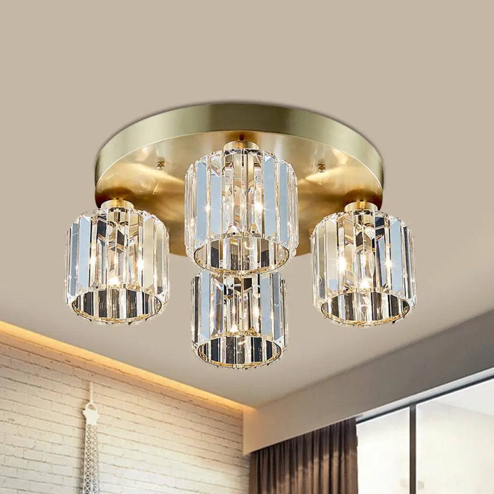 DecorBites™ DecorBites™ Modern Cylindrical Semi Flush Crystal Chandelier - Gold