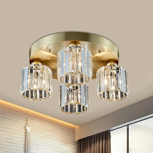DecorBites™ DecorBites™ Modern Cylindrical Semi Flush Crystal Chandelier - Gold